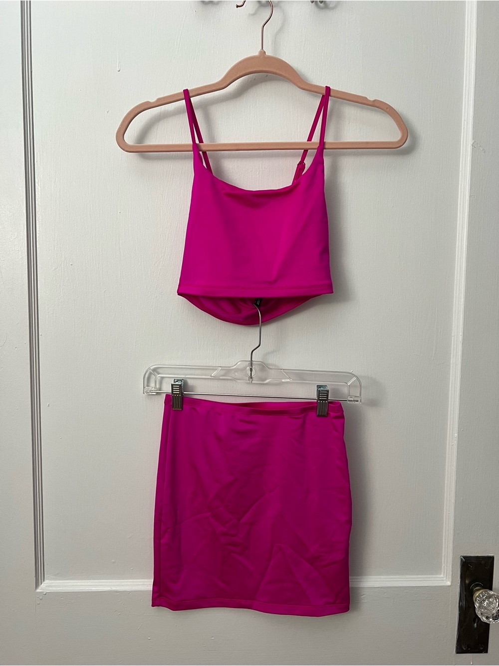 SHEIN Hot Pink Two-Piece Crop Top and Mini Skirt Set